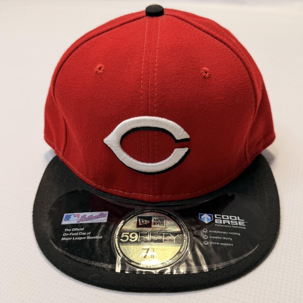 Cincinnati Reds Hat Cap Fitted Mens 7 3/8 Red Black MLB Baseball New Era 59FIFTY